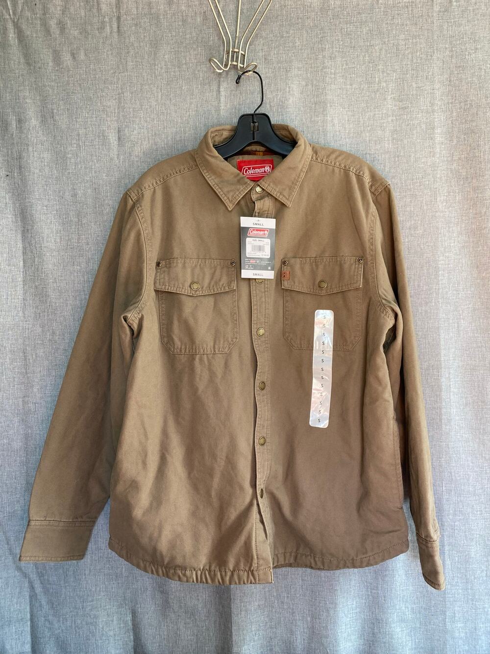 NWT Coleman Men’s Fleece-Lined Canvas Shirt Jacket - Driftwood Tan - Size Small